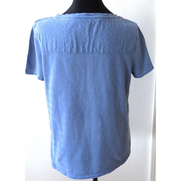 Chico's Knit Embroidered Panel Tee Top Blue Short Sleeves size 1 (M 8-10) EUC - Picture 2 of 7